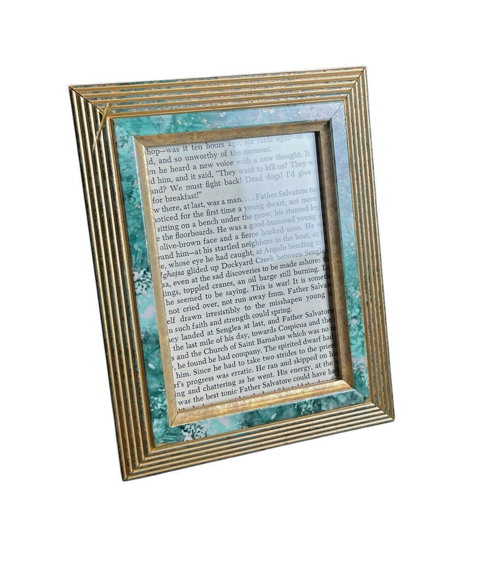 Vintage 90s Green Faux Marble Picture Frame, 3.5x5 Photo, Gold Trim